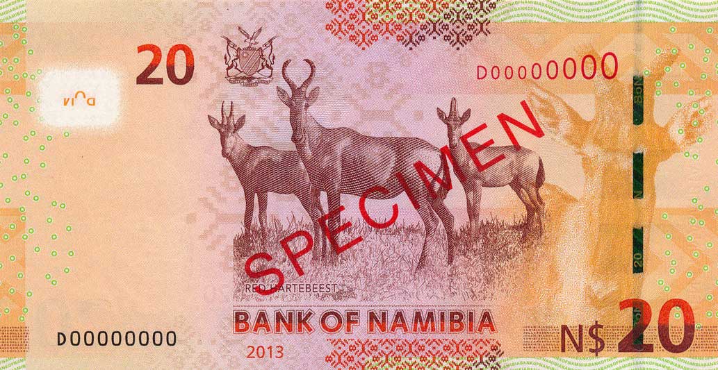 Back of Namibia p12s: 20 Namibia Dollars from 2011