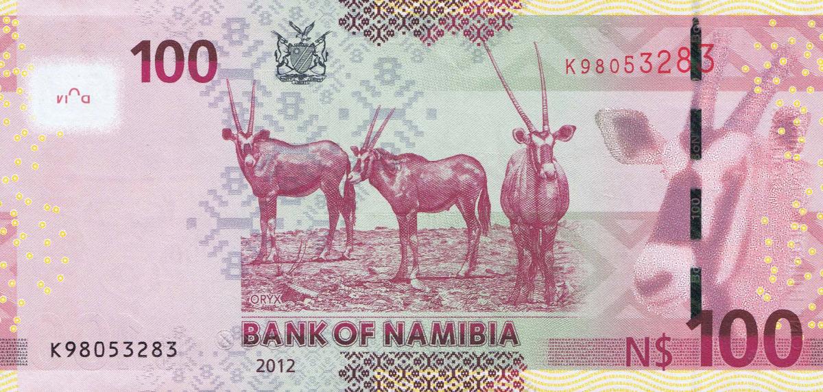 Back of Namibia p14a: 100 Namibia Dollars from 2012