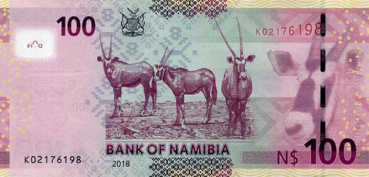 Back of Namibia p14b: 100 Namibia Dollars from 2018