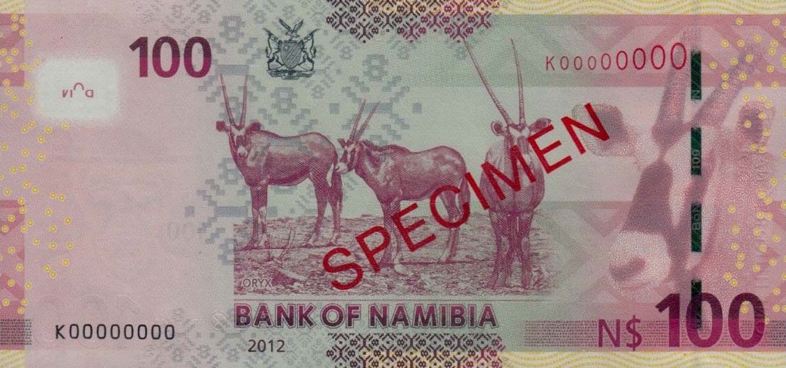 Back of Namibia p14s: 100 Namibia Dollars from 2012