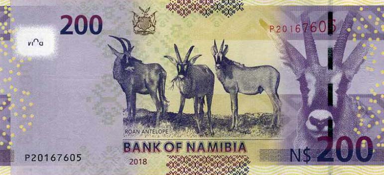 Back of Namibia p15c: 200 Namibia Dollars from 2018