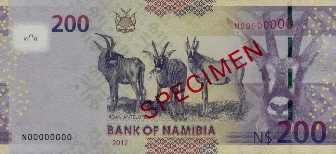 Back of Namibia p15s1: 200 Namibia Dollars from 2012