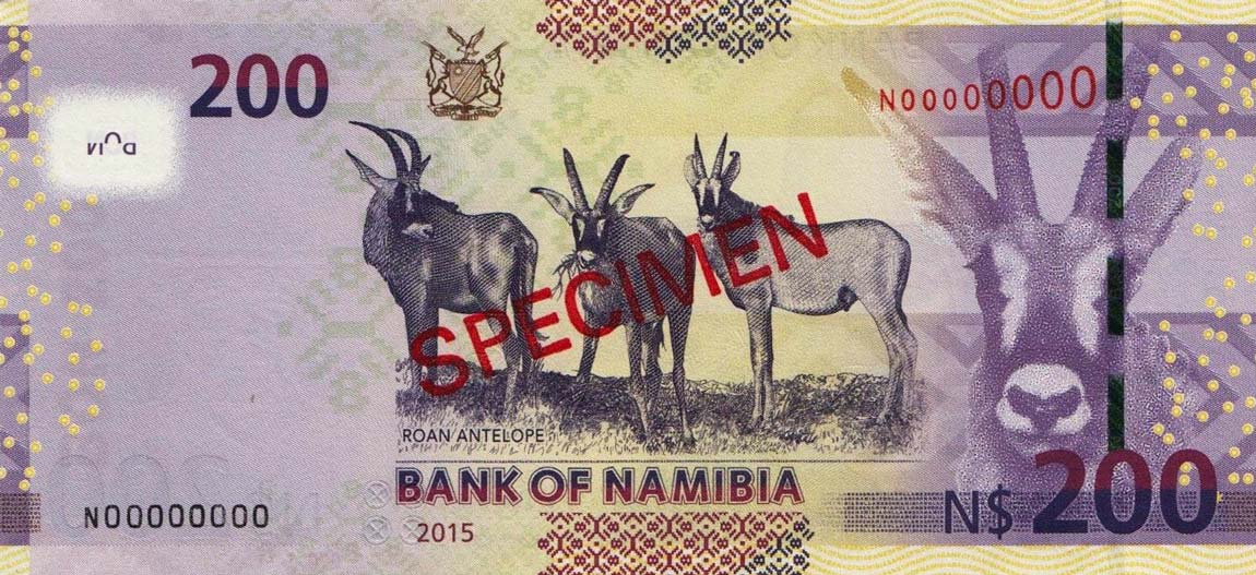 Back of Namibia p15s2: 200 Namibia Dollars from 2015
