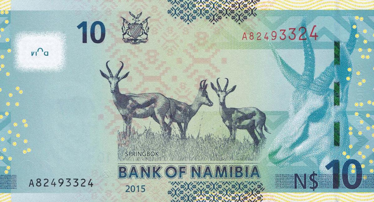 Back of Namibia p16a: 10 Namibia Dollars from 2015
