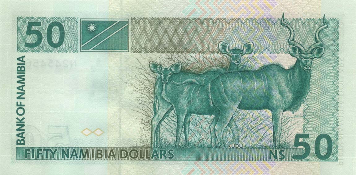 Back of Namibia p2a: 50 Namibia Dollars from 1993
