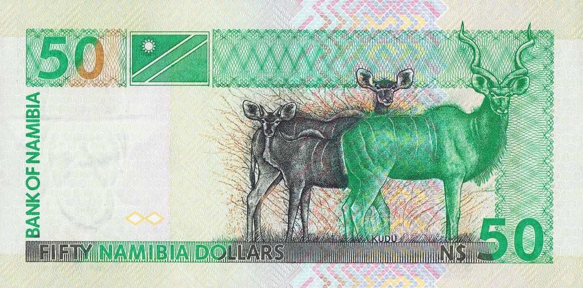 Back of Namibia p8b: 50 Namibia Dollars from 1999