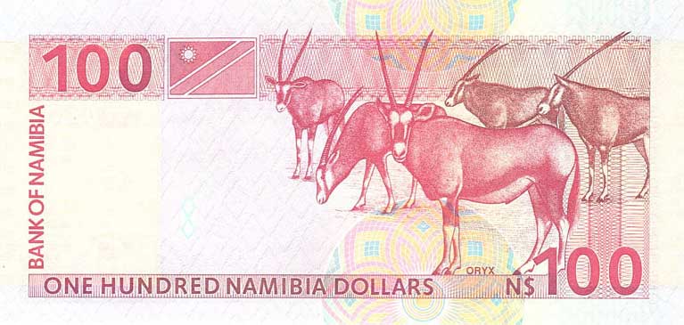 Back of Namibia p9A: 100 Namibia Dollars from 2003