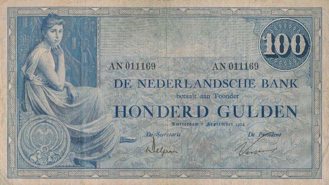 Front of Netherlands p39b: 100 Gulden from 1924