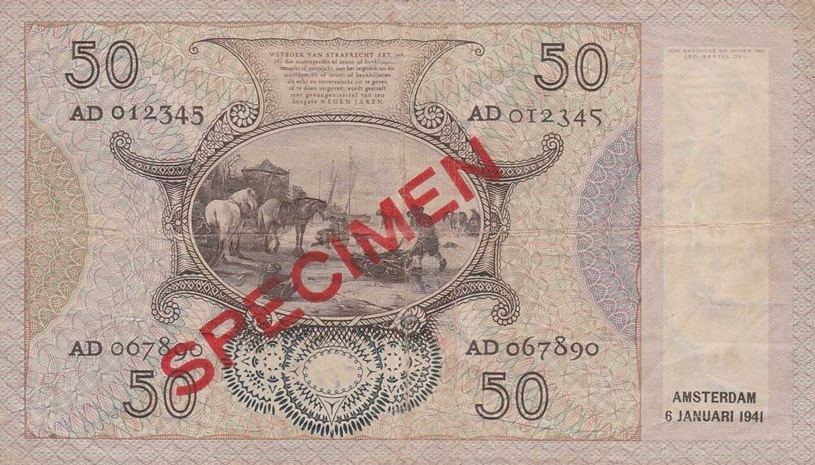 Back of Netherlands p58s: 50 Gulden from 1941