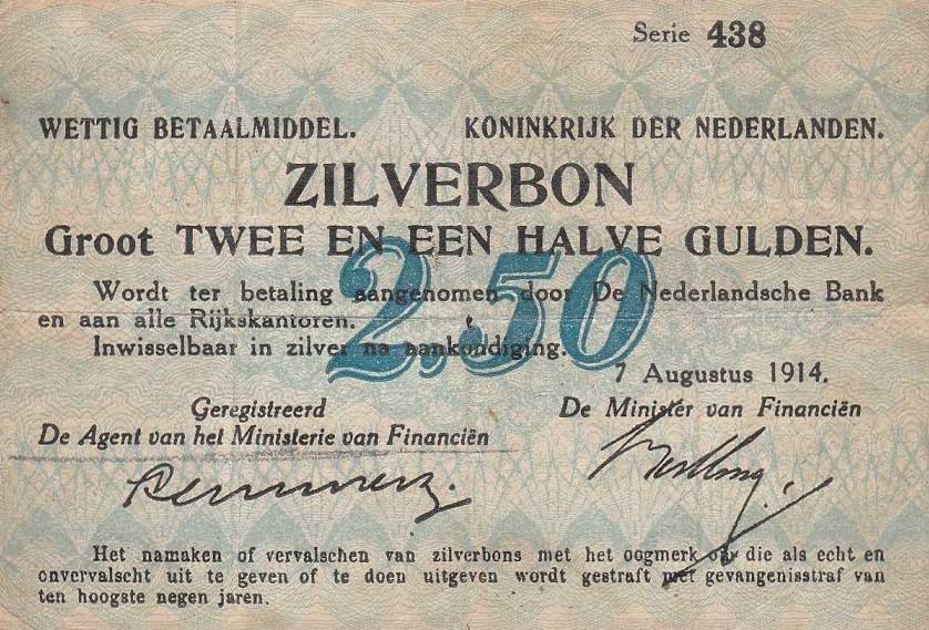Front of Netherlands p5a: 2.5 Gulden from 1914