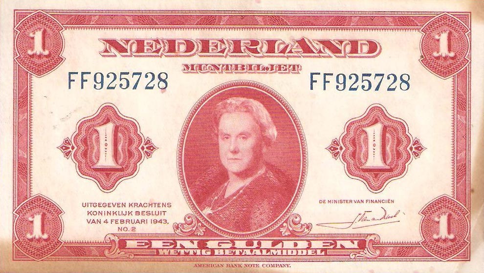 Front of Netherlands p64a: 1 Gulden from 1943