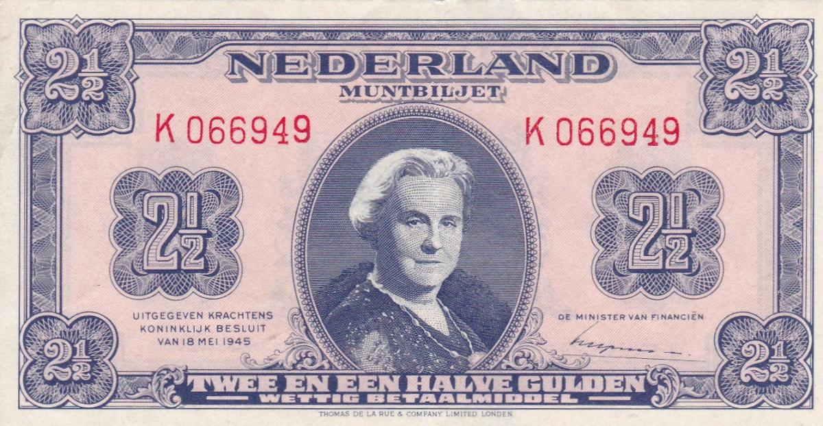 Front of Netherlands p71a: 2.5 Gulden from 1945
