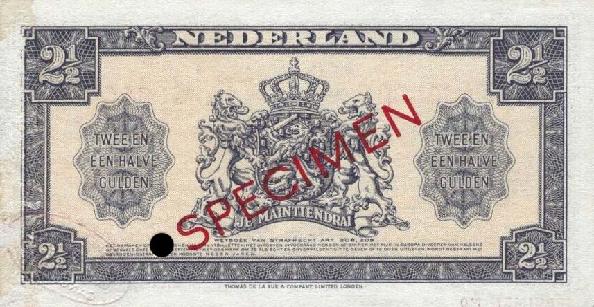 Back of Netherlands p71s: 2.5 Gulden from 1945