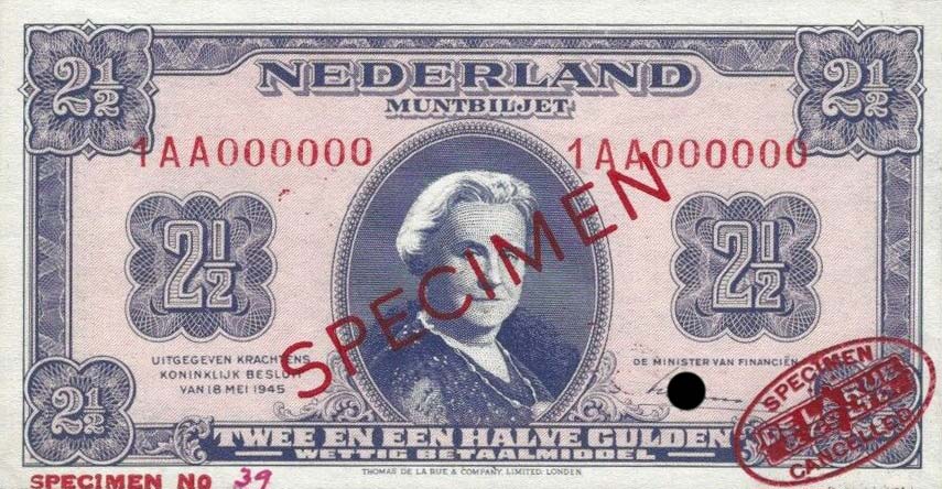 Front of Netherlands p71s: 2.5 Gulden from 1945