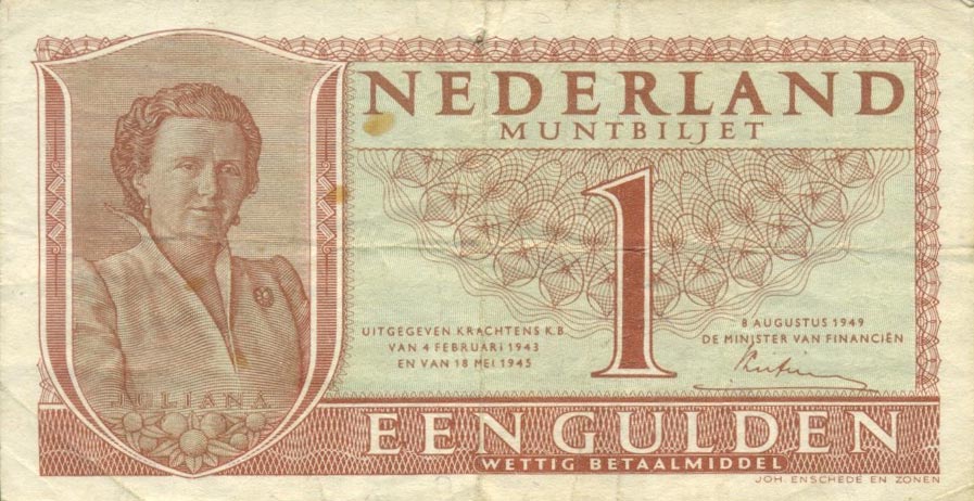 Front of Netherlands p72a: 1 Gulden from 1949