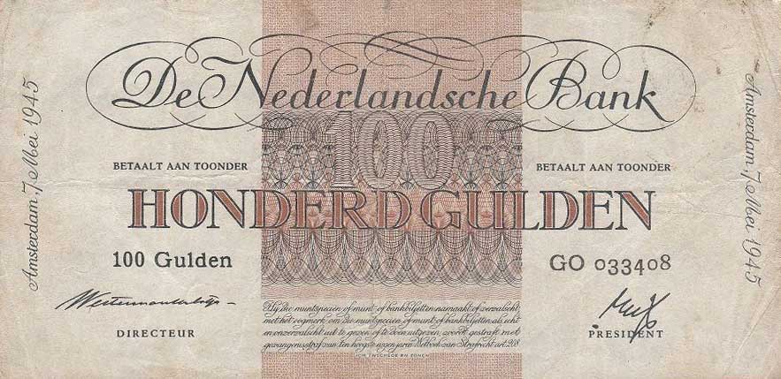 Front of Netherlands p79: 100 Gulden from 1945