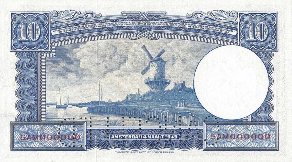 Back of Netherlands p83s: 10 Gulden from 1949