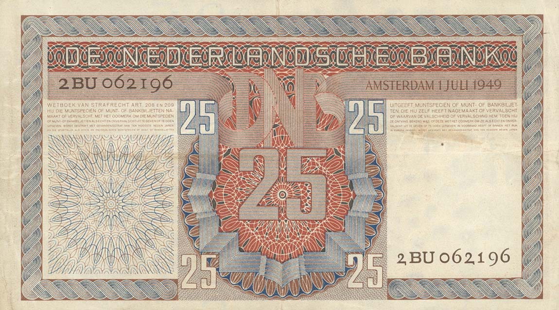 Back of Netherlands p84: 25 Gulden from 1949