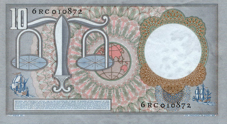 Back of Netherlands p85a: 10 Gulden from 1953