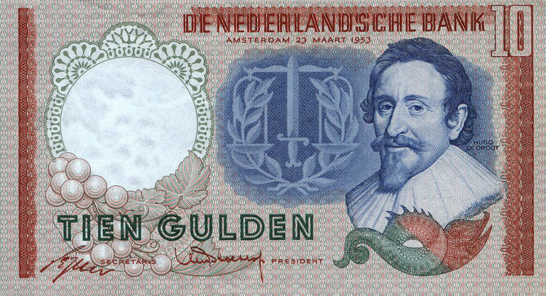 Front of Netherlands p85a: 10 Gulden from 1953