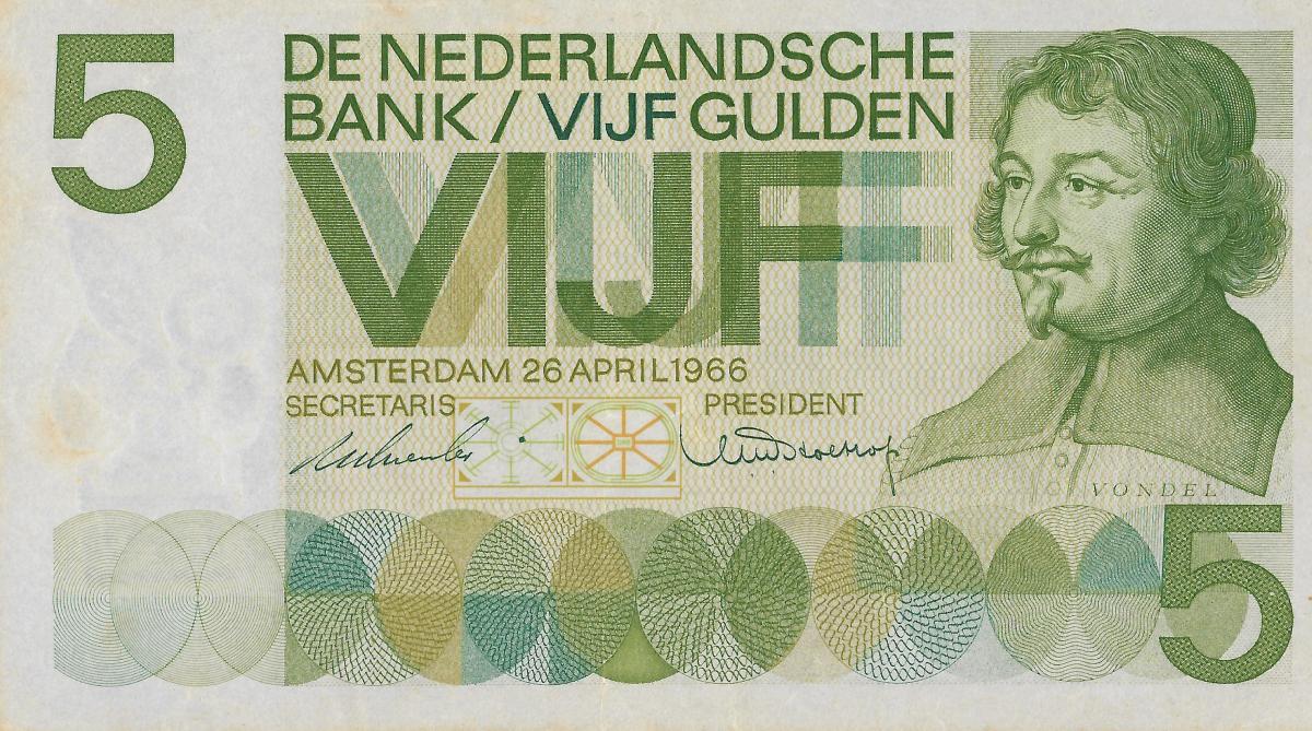 Front of Netherlands p90a: 5 Gulden from 1966