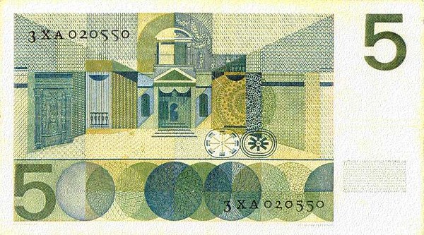 Back of Netherlands p90b: 5 Gulden from 1966