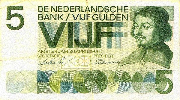 Front of Netherlands p90b: 5 Gulden from 1966