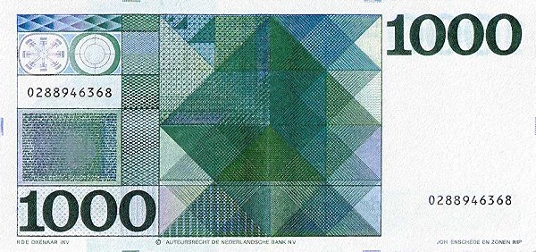 Back of Netherlands p94a: 1000 Gulden from 1972