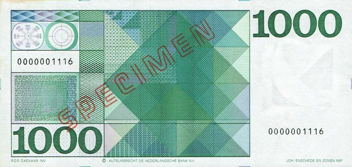 Back of Netherlands p94s: 1000 Gulden from 1972