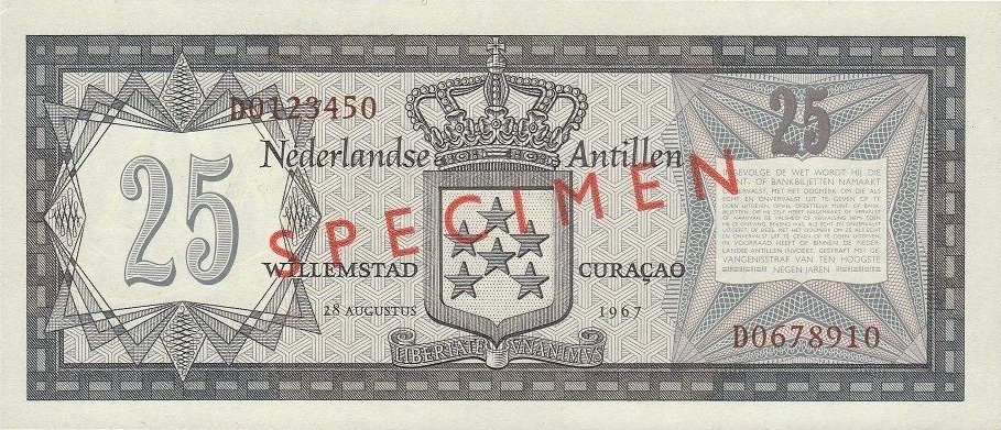 Back of Netherlands Antilles p10s: 25 Gulden from 1967