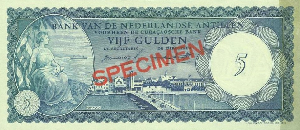 Front of Netherlands Antilles p1s: 5 Gulden from 1962
