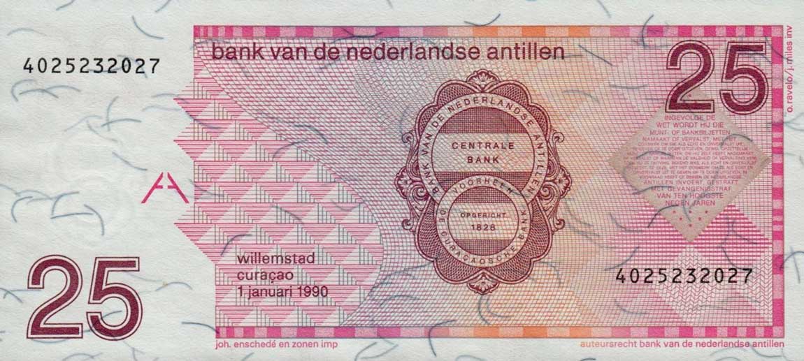 Back of Netherlands Antilles p24b: 25 Gulden from 1990