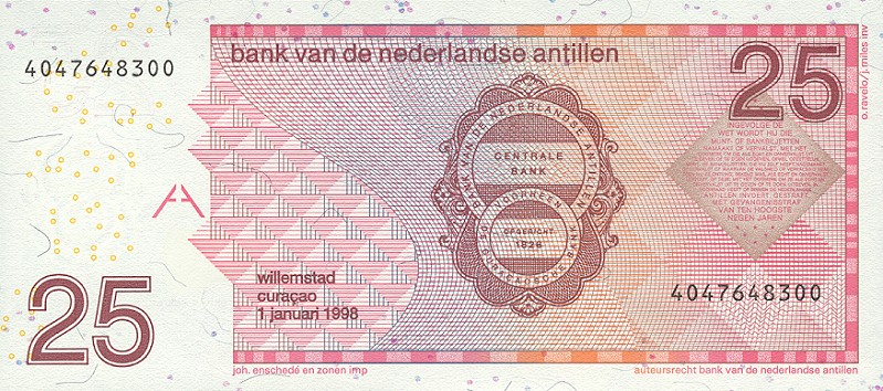 Back of Netherlands Antilles p29a: 25 Gulden from 1998