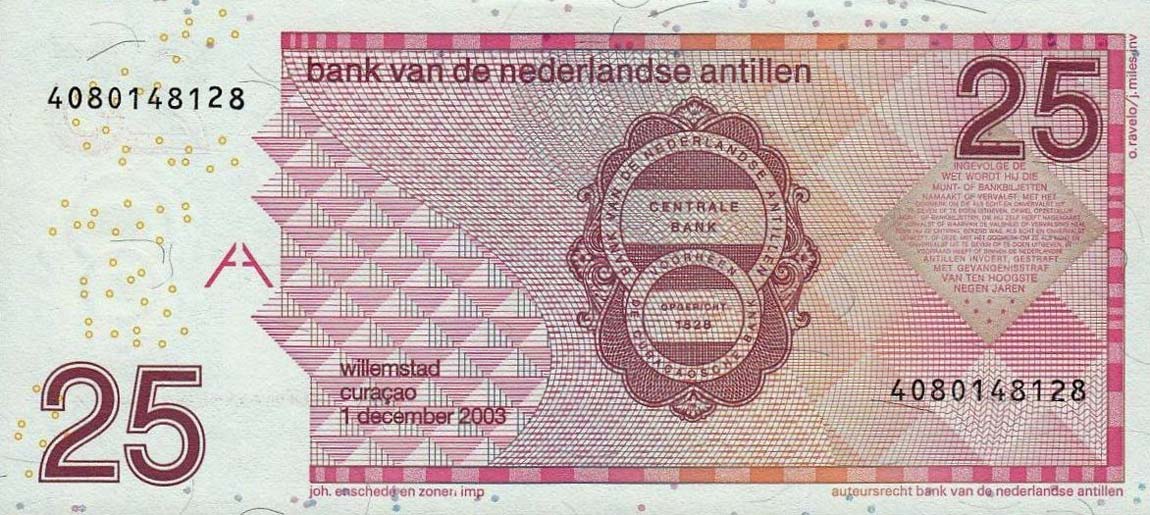 Back of Netherlands Antilles p29c: 25 Gulden from 2003