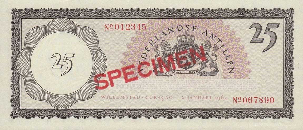 Back of Netherlands Antilles p3s: 25 Gulden from 1962