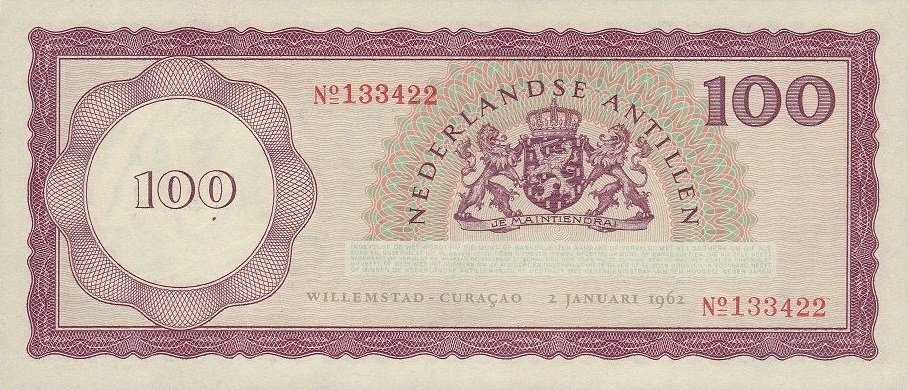 Back of Netherlands Antilles p5a: 100 Gulden from 1962
