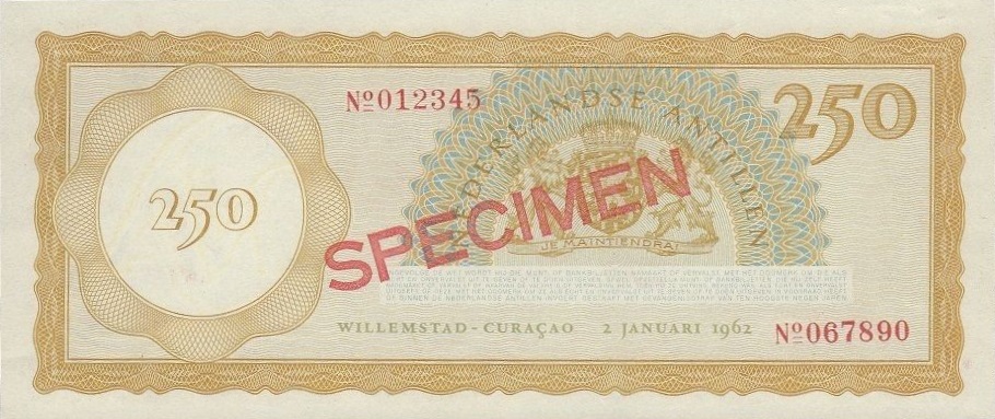 Back of Netherlands Antilles p6s: 250 Gulden from 1962