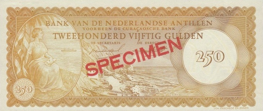 Front of Netherlands Antilles p6s: 250 Gulden from 1962