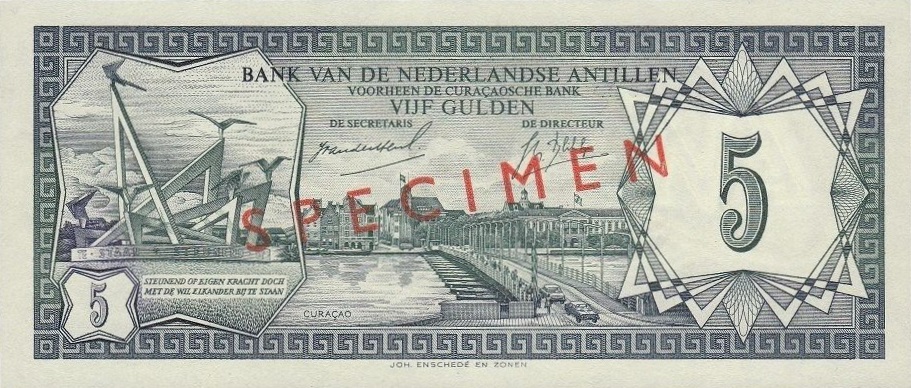 Front of Netherlands Antilles p8s: 5 Gulden from 1967