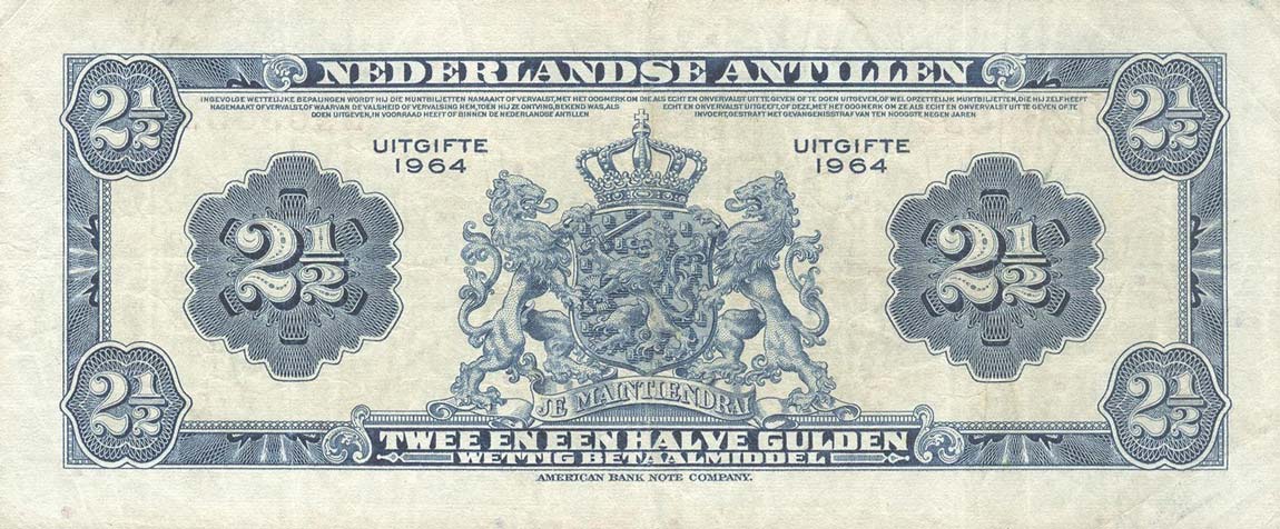 Back of Netherlands Antilles pA1b: 2.5 Gulden from 1964