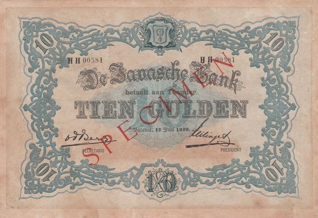 Front of Netherlands Indies p53s: 10 Gulden from 1896