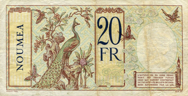 Back of New Caledonia p37a: 20 Francs from 1929