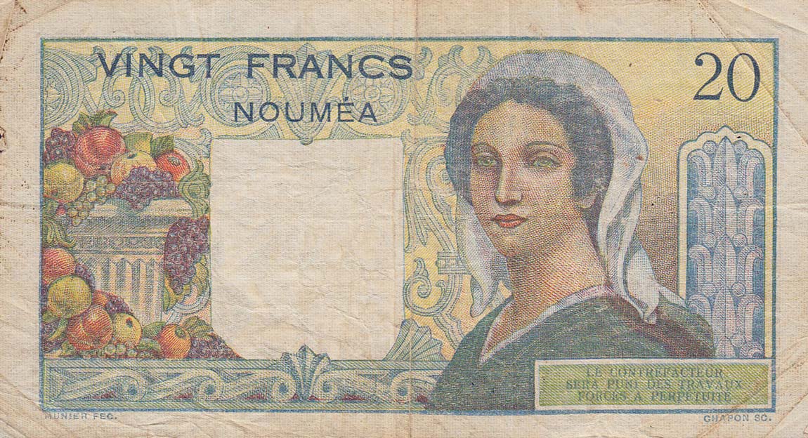 Back of New Caledonia p50a: 20 Francs from 1951