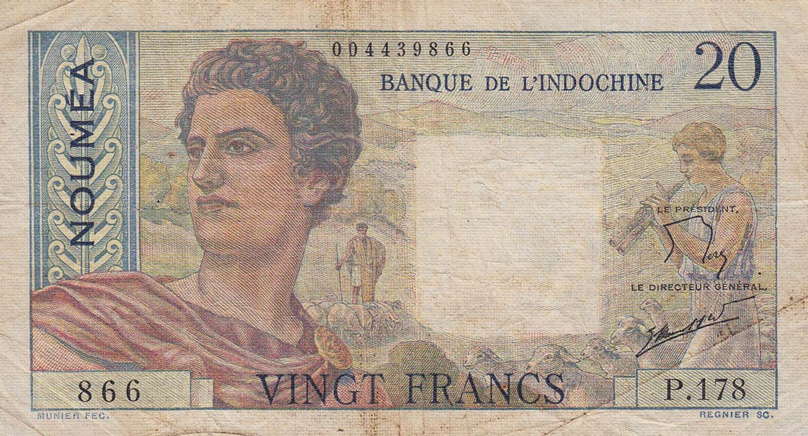 Front of New Caledonia p50a: 20 Francs from 1951