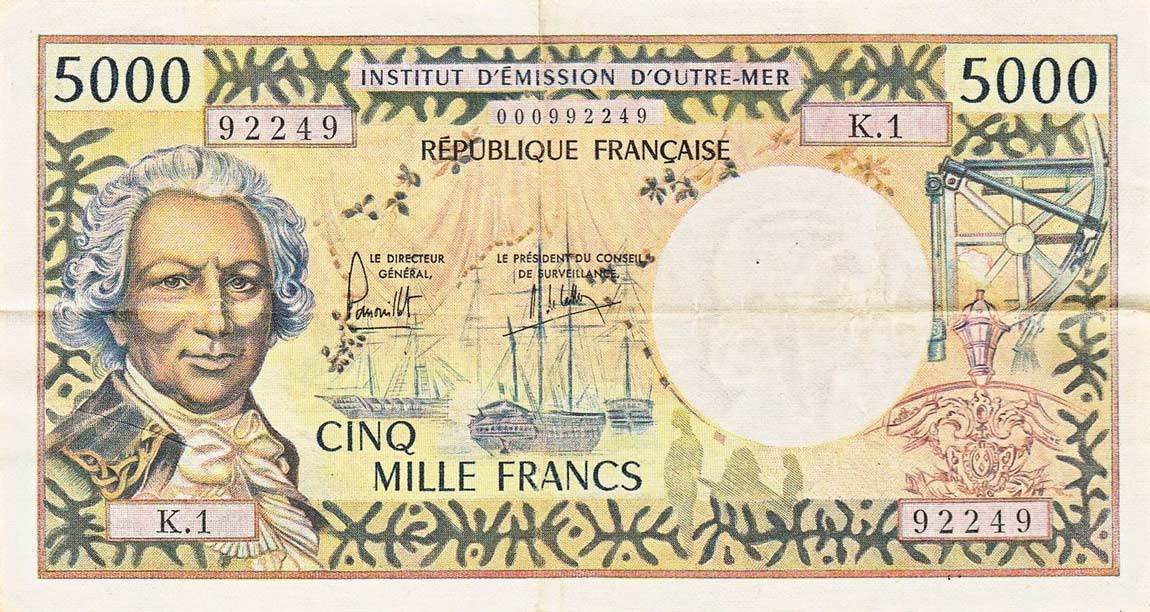 Front of New Caledonia p65b: 5000 Francs from 1975