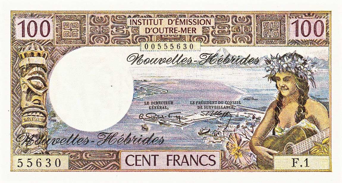 Front of New Hebrides p18b: 100 Francs from 1972