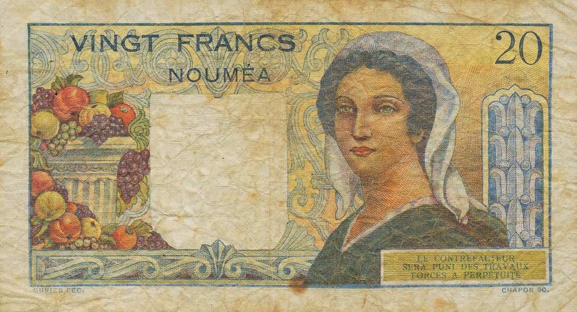 Back of New Hebrides p8b: 20 Francs from 1941