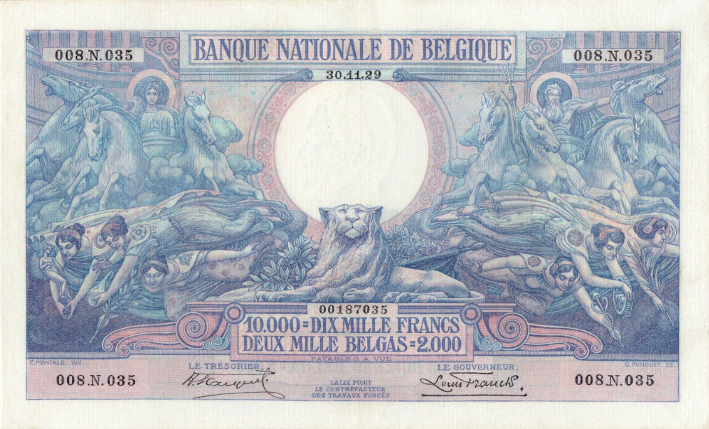 Front of Belgium p105: 10000 Francs from 1929