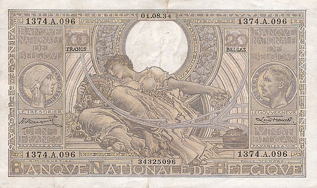 Front of Belgium p107: 100 Francs from 1933