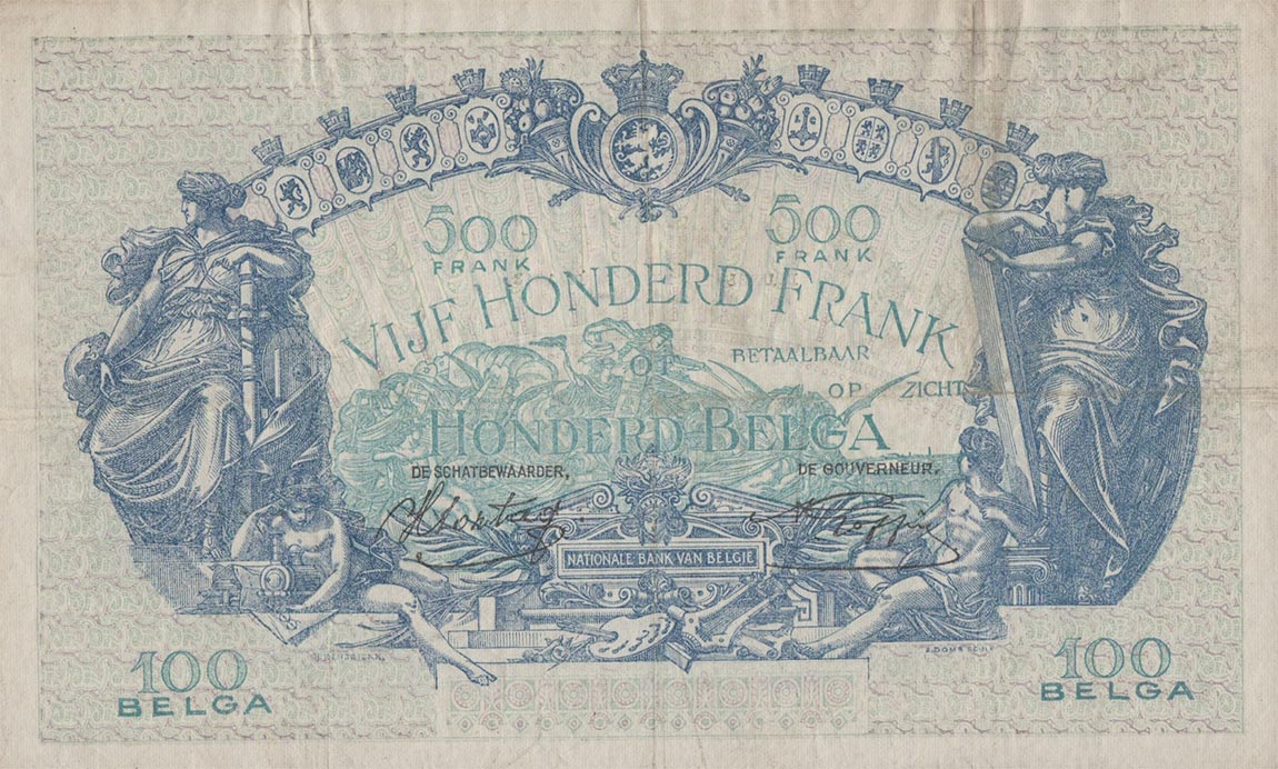 Back of Belgium p109: 500 Francs from 1938